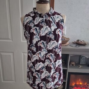 Ann Taylor Factory Sleeveless Top - Burgundy and White Floral